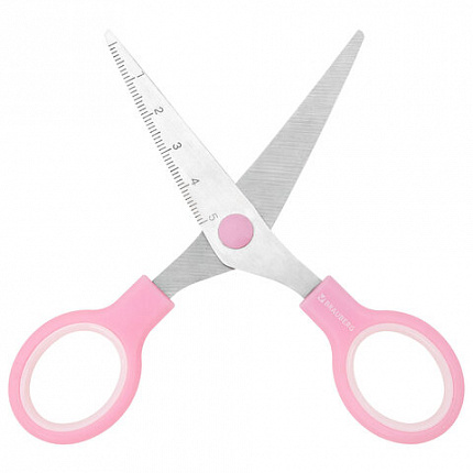 Ножницы BRAUBERG KIDS 130 мм, ручки розовые, закругленные лезвия с линейкой, 274063