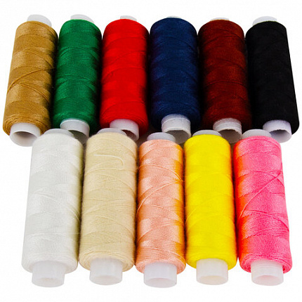 Нитки швейные 45 ЛЛ, 120 м, полиэстер, НАБОР 11 цветов, DEVELIA (Девелиа), 609617