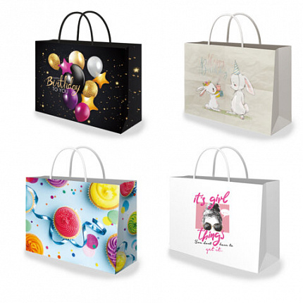 Пакет подарочный (1 штука) 45х13х33 см (XL), "Super Wide", ассорти, глиттер, фольга, ЗОЛОТАЯ СКАЗКА, 700828