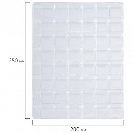 Листы-вкладыши для альбома "OPTIMA" на 48 монет d до 25 мм, КОМПЛЕКТ 10 шт., 200х250 мм, ПВХ, STAFF, 238086