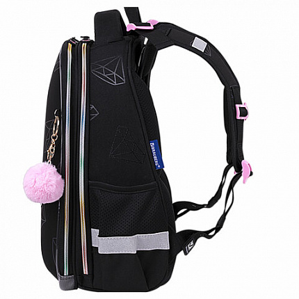 Ранец BRAUBERG LUMINOUS, 2 отделения, с брелком, "Diamonds", СВЕТЯЩИЙСЯ РИСУНОК, 38х29х16 см, 272070