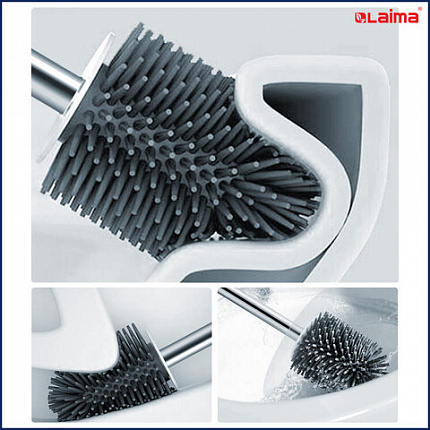 Ершик для унитаза силиконовый ROUND TYPE напольный / настенный с креплением и пинцетом LAIMA, 608133
