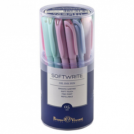 Ручка шариковая масляная BRUNO VISCONTI SoftWrite, СИНЯЯ, Zefir, корпус ассорти, узел 0,5 мм, линия письма 0,4 мм 20-0205