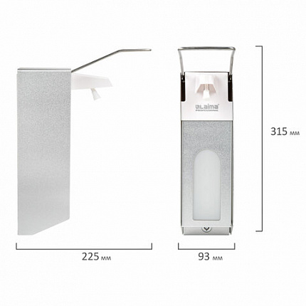 Дозатор локтевой для антисептика и мыла с замком УНИВЕРСАЛЬНЫЙ, с еврофлаконом 1 л, LAIMA, металлический, 607328