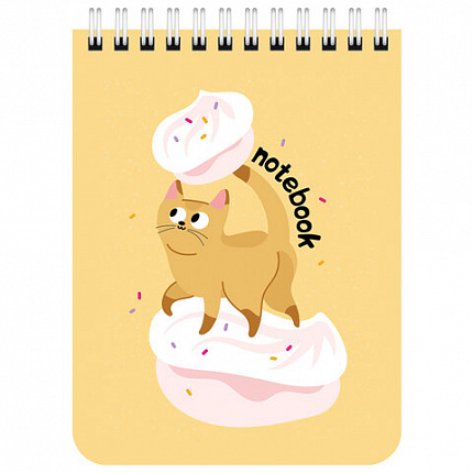 Блокнот МАЛЫЙ ФОРМАТ А6 108х145 мм, 40 л., гребень, картон, клетка, BRAUBERG KIDS, "Котики", 114396