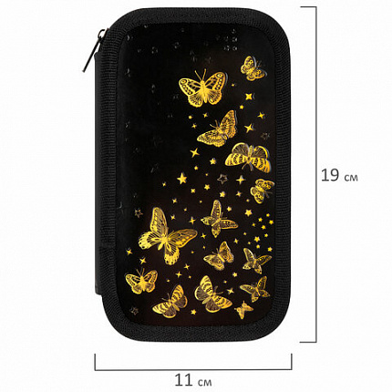 Пенал ЮНЛАНДИЯ, 2 отделения, ламинированный картон, конгрев, 19х11 см, "Golden", 273495