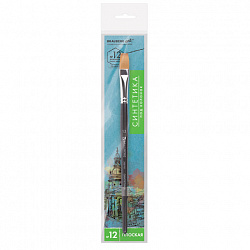 Кисть художественная профессиональная BRAUBERG ART CLASSIC, синтетика мягкая под колонок, плоская, № 12, короткая ручка, 200701