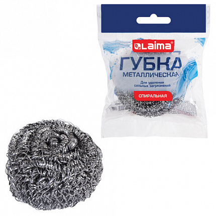Губка (мочалка) металлическая спиральная 15 г, для посуды, гриля, плиты, LAIMA (ЛАЙМА), 700061