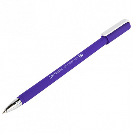 Ручка шариковая BRAUBERG SOFT TOUCH STICK "NEON", СИНЯЯ, мягкое покрытие, корпус ассорти, узел 0,7 мм, 143697
