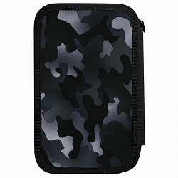 Пенал ПИФАГОР, 3 отделения, ламинированный картон, 19х11 см, "Black camo", 273489