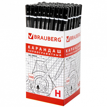 Карандаш чернографитный BRAUBERG, 1 шт., "Touch line", Н, корпус черный, заточенный, 180625