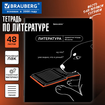 Тетрадь предметная МЕМЫ 48 л., TWIN-лак, ЛИТЕРАТУРА, линия, подсказки, BRAUBERG, 405104