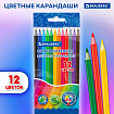 Карандаши цветные BRAUBERG, 12 цветов, цветной корпус, упаковка ПВХ-бокс, шестигранные, 182067