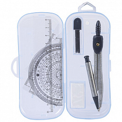 Готовальня ПИФАГОР 8 предметов: циркуль 120 мм, чертежные принадлежности, пластиковый пенал, 210860