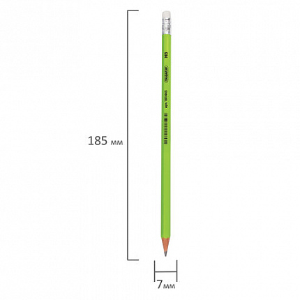Карандаш чернографитный ПИФАГОР, 1 шт., НВ, пластиковый, корпус салатовый, с ластиком, 181445