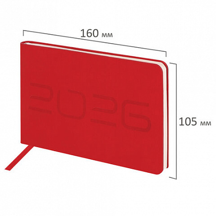 Еженедельник датированный 2026 МАЛЫЙ ФОРМАТ 105х160 мм, А6, BRAUBERG "Imprint", тиснение, красный, 117211
