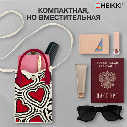 Сумочка-органайзер повседневная HEIKKI KNIT (ХЕЙКИ) кросс боди, вязаная, 17х12х5 см, "Red and black", 273796