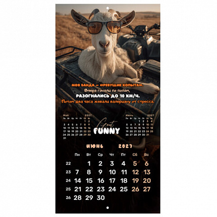 Календарь настенный перекидной 2027г, BRAUBERG, 12 листов, 28,5х28,5см, "Goat calendar", 118417