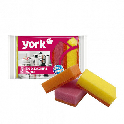 Губки для посуды 10х7х2,9см, КОМПЛЕКТ 5шт, Макси, поролон с абразивным слоем, YORK, 0, 30040