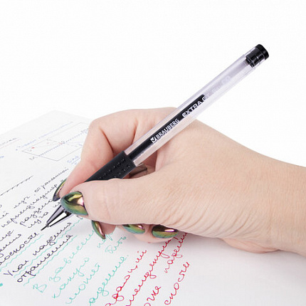 Ручка гелевая с грипом BRAUBERG "EXTRA GT NEEDLE", ЧЕРНАЯ, игольчатый узел 0,5 мм, линия 0,35 мм, 143918