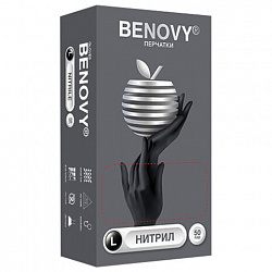 Перчатки нитриловые смотровые 50 пар (100 штук), размер 8-9, L (большой), черные, BENOVY Nitrile Chlorinated