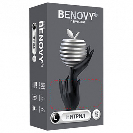 Перчатки нитриловые смотровые 50 пар (100 штук), размер 8-9, L (большой), черные, BENOVY Nitrile Chlorinated