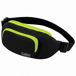 Сумка на пояс HEIKKI RIO (ХЕЙКИ), карман, регулируемый ремень, черная/салатовая, 30х12x10 см, 272615