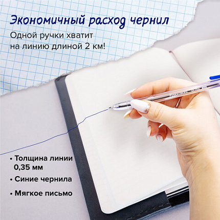 Ручки шариковые BRAUBERG "ULTRA", СИНИЕ, НАБОР 10 штук, корпус прозрачный, узел 1 мм, 143570