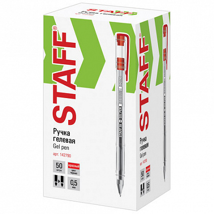Ручка гелевая STAFF "Basic" GP-789, КРАСНАЯ, корпус прозрачный, хромированные детали, узел 0,5 мм, 142790