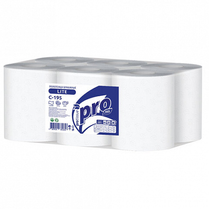 Полотенца бумажные с центральной вытяжкой 275м, PROtissue (M2) LITE, 1-сл,белые, КОМПЛЕКТ 6 рул,С195