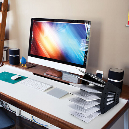 Лоток для бумаг веерный BRAUBERG "Basic" 7-ми секционный, 6 отделений, сетчатый, черный, 237019