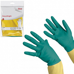 Перчатки VILEDA латекс-неопреновые МНОГОРАЗОВЫЕ х/б напыление СВЕРХПРОЧНЫЕ, размер XL (очень большой) зеленые/желтые, 174309