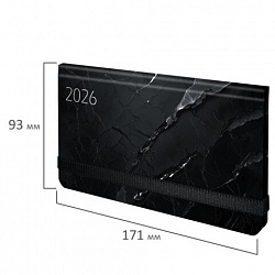 Еженедельник датированный 2026 с резинкой 171х93 мм, BRAUBERG, твердый, УФ-ЛАК, 64 л., "Marble", 117357