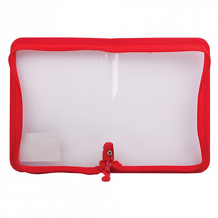 Папка на молнии пластиковая BRAUBERG, "Диагональ", А5, 235х165 мм, прозрачная, молния ассорти, 224053