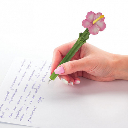 Ручка фигурная "ЦВЕТОЧКИ", СИНЯЯ, 4 дизайна ассорти, линия письма 0,5 мм, дисплей, BRAUBERG, 142775