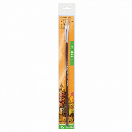 Кисть художественная профессиональная BRAUBERG ART CLASSIC, щетина, плоская, № 12, длинная ручка, 200718