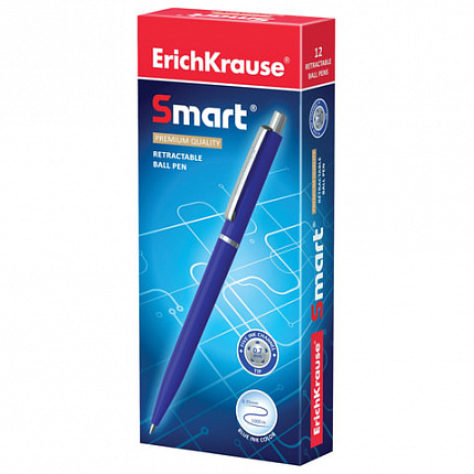 Ручка шариковая автоматическая ERICH KRAUSE "Smart", СИНЯЯ, корпус синий, узел 0,7 мм, линия письма 0,35 мм, 44967
