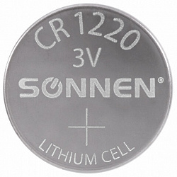 Батарейка литиевая SONNEN Lithium CR1220 "таблетка, дисковая, кнопочная" 1 шт., блистер, 455597