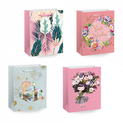 Пакет подарочный (1 штука) 18х10х23см (M) "Kraft For Woman", ассорти, глиттер, фольга, ЗОЛОТАЯ СКАЗКА, 700805