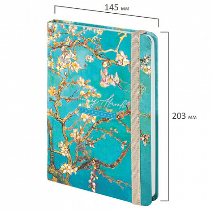 Ежедневник недатированный с резинкой А5 (145х203 мм), BRAUBERG, твердый, фольга, 128 л., "Almond", 114568