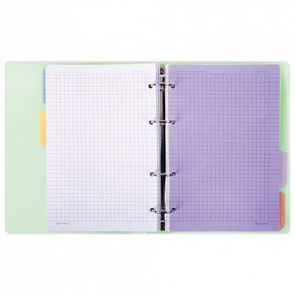 Тетрадь на кольцах А5 175х220мм, 120л, пластик, с резинкой и разделителями, BRAUBERG, Зеленый, 404632