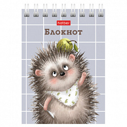 Блокнот МАЛЫЙ ФОРМАТ А7, 40 л., гребень, картон, клетка, HATBER, "Хорошо быть ёжиком", 081183, 40Б7В1гр