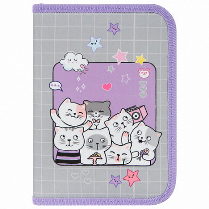 Пенал ПИФАГОР, 1 отделение, 2 откидные планки, полиэстер, 20х14 см, "Cats selfie", 273477
