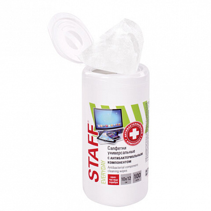 Салфетки АНТИБАКТЕРИАЛЬНЫЕ универсальные, STAFF "EVERYDAY", 100 шт., 513478