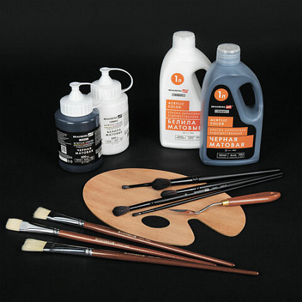 Краска акриловая художественная МАТОВАЯ 1000 мл бутыль, белила титановые, BRAUBERG ART DEBUT, 192537