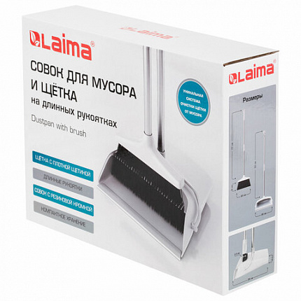 Совок для мусора КОМПЛЕКТ щетка + 2 рукоятки по 77 см металлические разборные, бело-серый, колорбокс, LAIMA, 608947