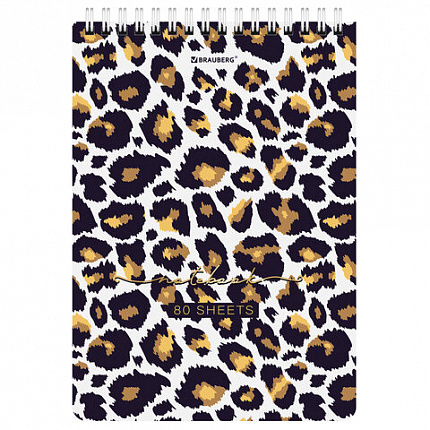 Блокнот А5 (146х206 мм), 80 л., гребень, картон, жесткая подложка, клетка, BRAUBERG, "Leopard", 114383