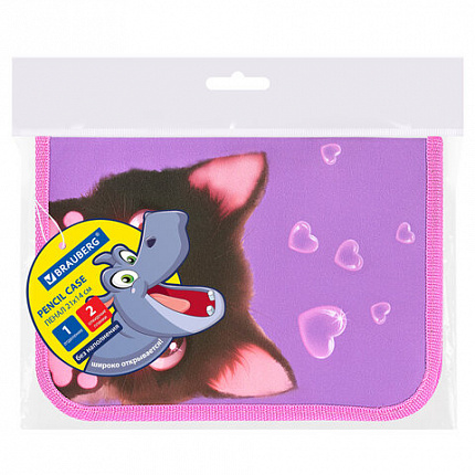 Пенал BRAUBERG, 1 отделение, 2 откидные планки, полиэстер, 21х14 см, "Paw prints", 273526