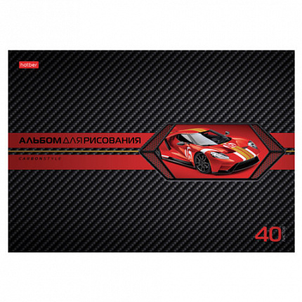 Альбом для рисования А4 40 л., скоба, выборочный лак, HATBER, 205х290 мм, "AutoCarbon", 085129, 40А4вмВ
