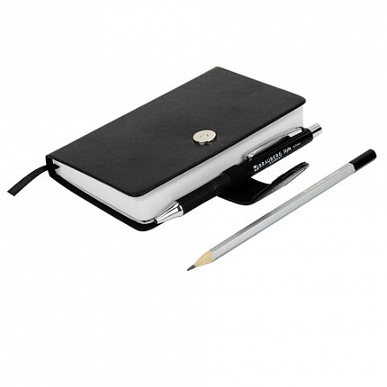 Скетчбук, белая бумага 140 г/м2 90х140 мм, 80 л., КОЖЗАМ, застежка, BRAUBERG ART CLASSIC, черный, 116459